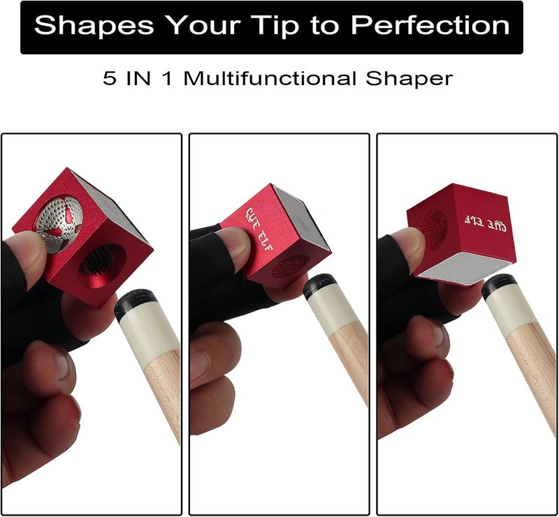 CUEELF Cube Billiard Pool Cue Tip Repair Tool 5-in-1 Pool Stick Shaper/Scuffer/Aerator/Burnisher/Pool Cue Stick Accessories - Image 3